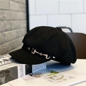 Elegant Black Newsboy Hat with Silver Accent